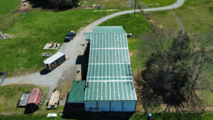 Aerial view of a roof before renovation