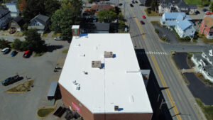 Aerial view of white roof 