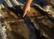 Man pointing at a damaged area of a roof